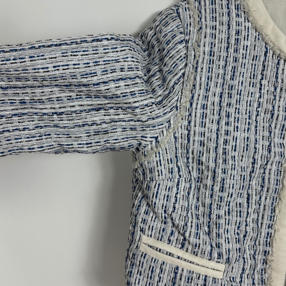 Adam Lippes Tweed Cropped Jacket Womens Size 10 Blue Silk Blend‎ $395 USD Coat - Picture 11 of 16